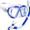 Snorkel Set Adults Snorkel Mask 180 Panoramic View Anti-Fog Anti-Leak Adjustable Straps Easy Breathing Diving Mask for Scuba Swimming Diving