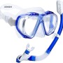 Snorkel Set Adults Snorkel Mask 180 Panoramic View Anti-Fog Anti-Leak Adjustable Straps Easy Breathing Diving Mask for Scuba Swimming Diving