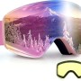 Ski Goggles Anti Fog UV Protection Dual Detachable Lens Frameless Snowboard Goggles for Men Women Youth